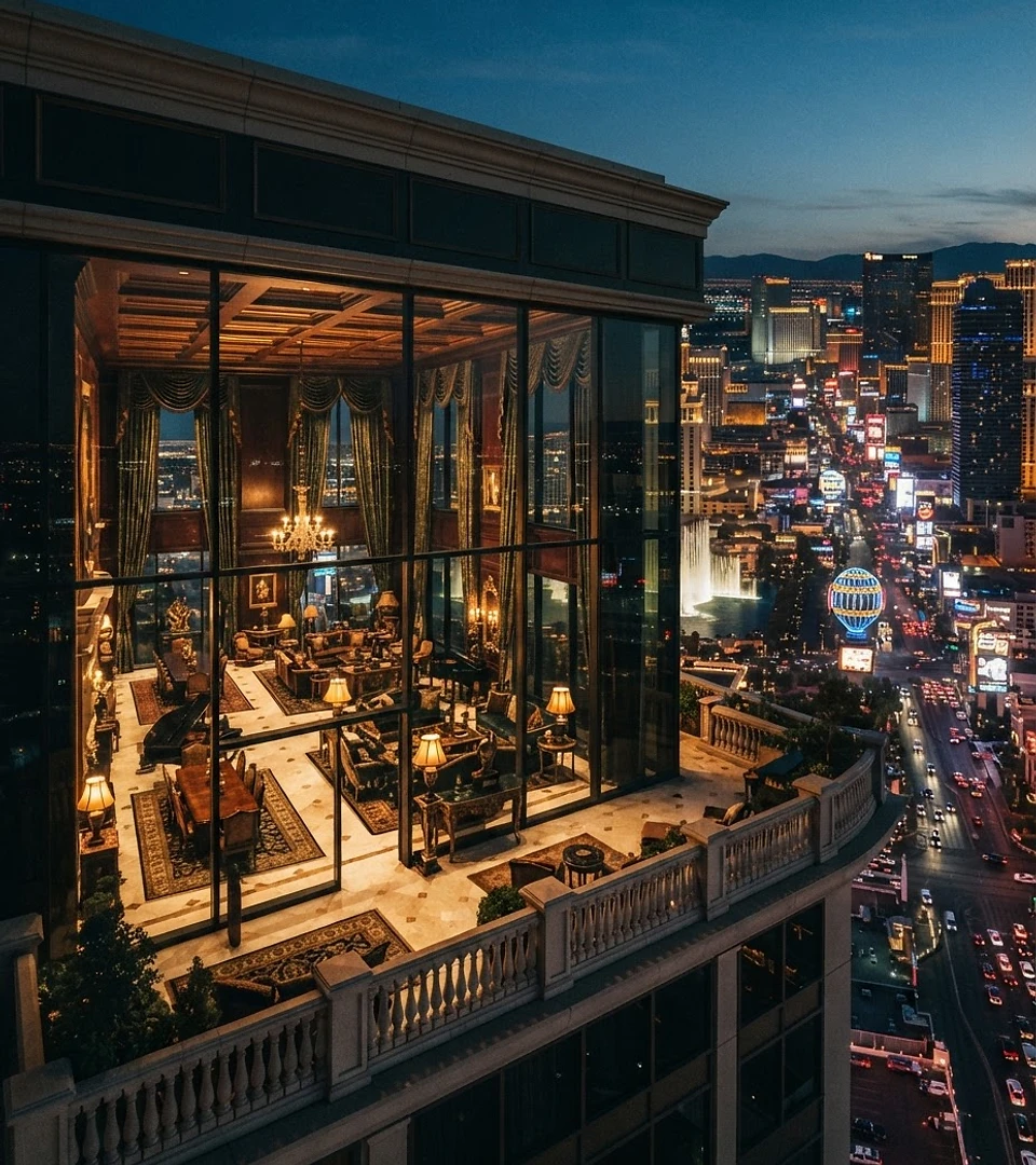 A Lenvoropy Hotel penthouse suite overlooking the skyline